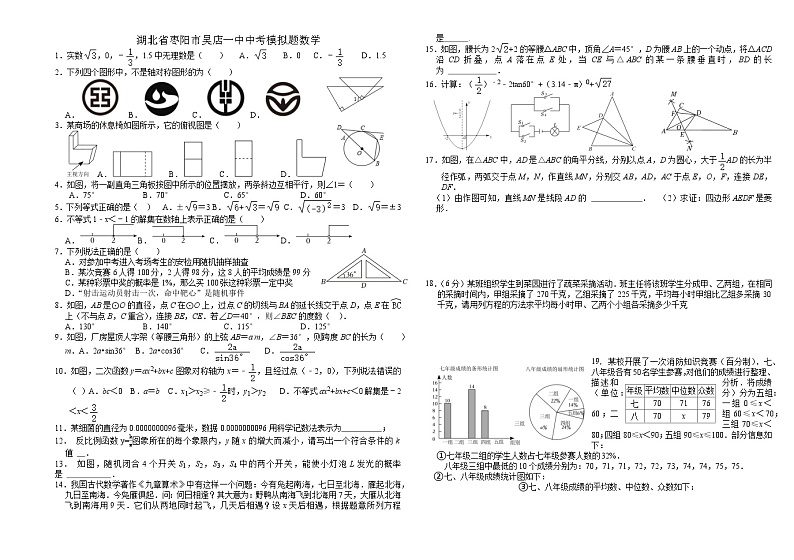 2024年湖北省襄阳市枣阳市吴店一中中考数学模拟试卷第1页