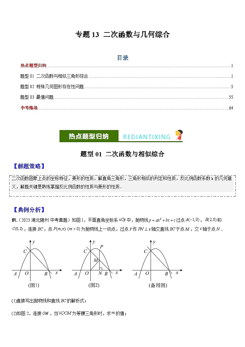 中考数学二轮复习题型归纳与变式演练专题13 二次函数与几何综合（解析版）第1页