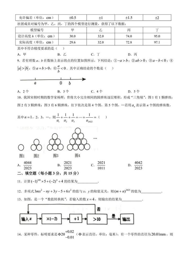 河南省安阳市内黄县实验中学2024～2025学年七年级(上)期中数学试卷(含答案)第2页