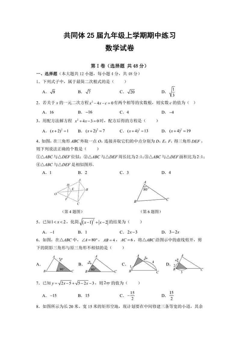 四川省眉山市东坡区东坡中学共同体练习2024～2025学年九年级(上)期中数学试卷(含答案)第1页