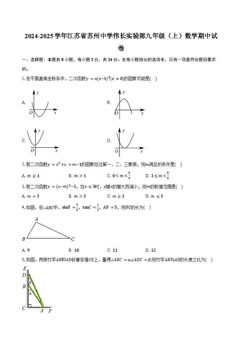 2024-2025学年江苏省苏州中学伟长实验部九年级（上）数学期中试卷（含答案）第1页