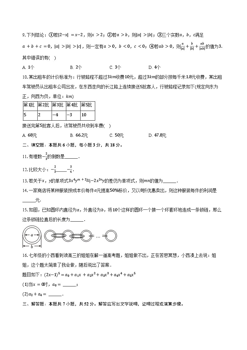2024-2025学年安徽省合肥五十中西校七年级（上）期中数学试卷（含答案）第2页