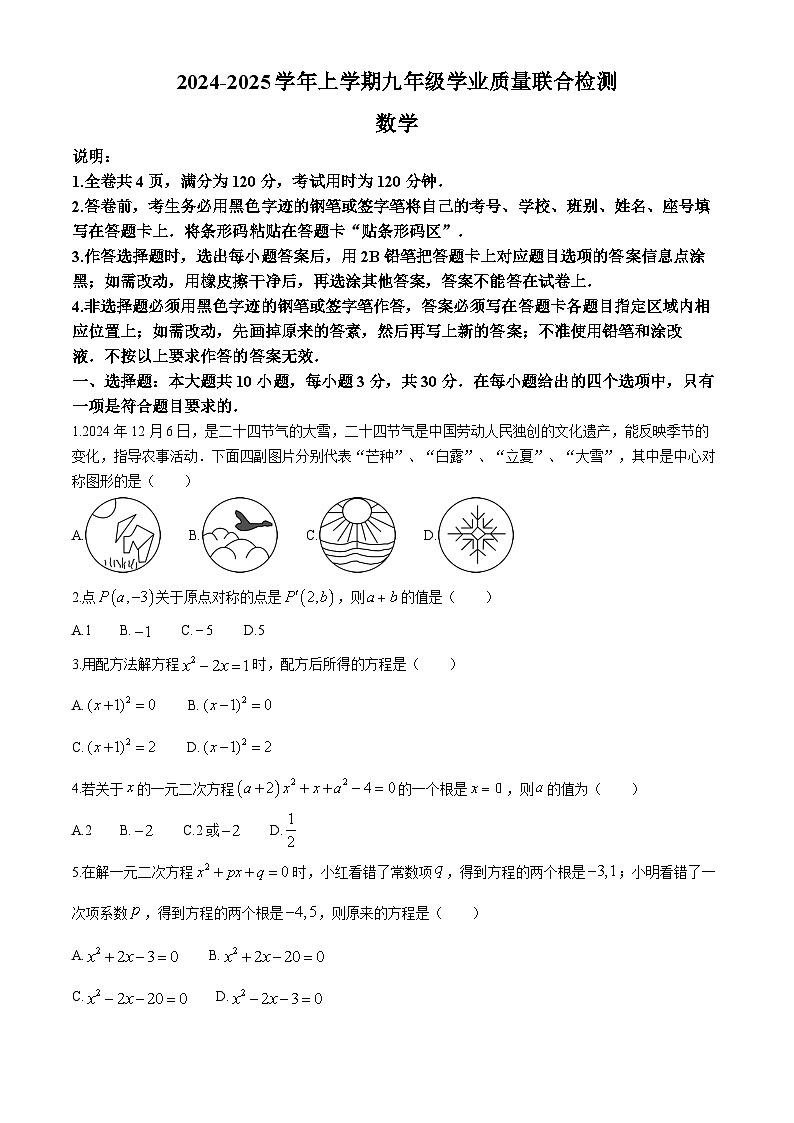广东省湛江市经济技术开发区2024-2025学年九年级上学期11月联考数学试题第1页