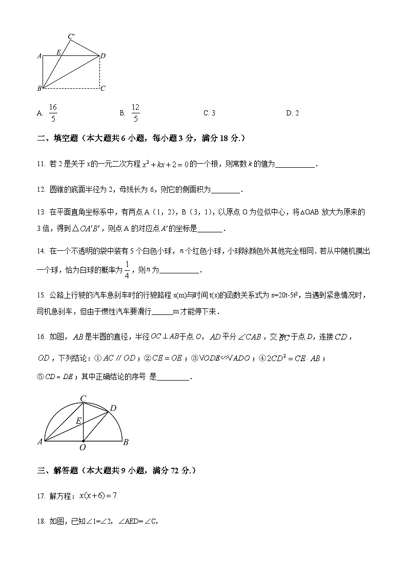 广东省广州市越秀区广东实验中学2023-2024学年九年级上学期月考数学试题（含答案）第3页