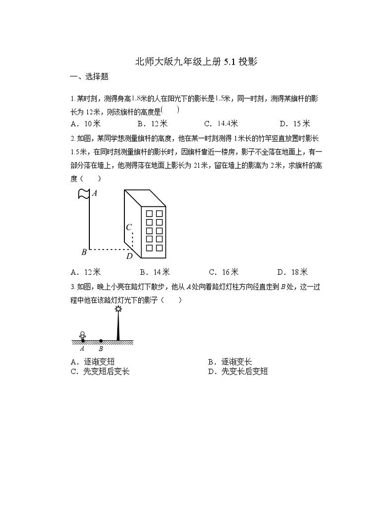 5.1  投影   同步练习北师大版九年级数学上册第1页