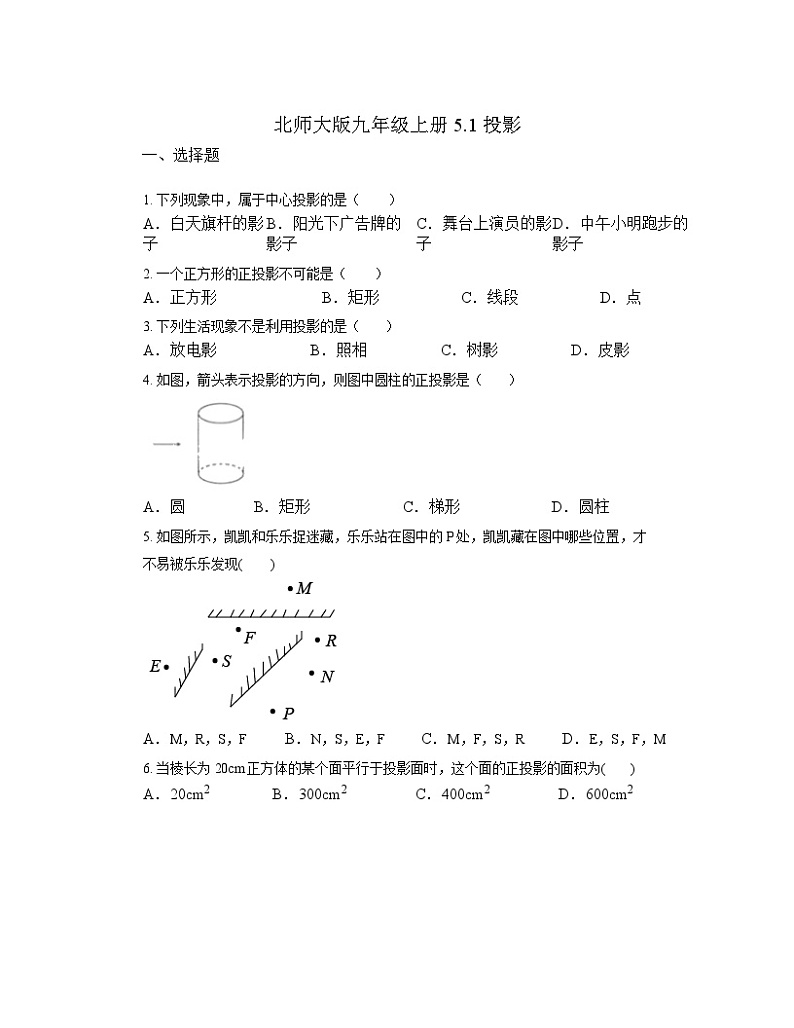5.1 投影 同步练习北师大版九年级数学上册第1页
