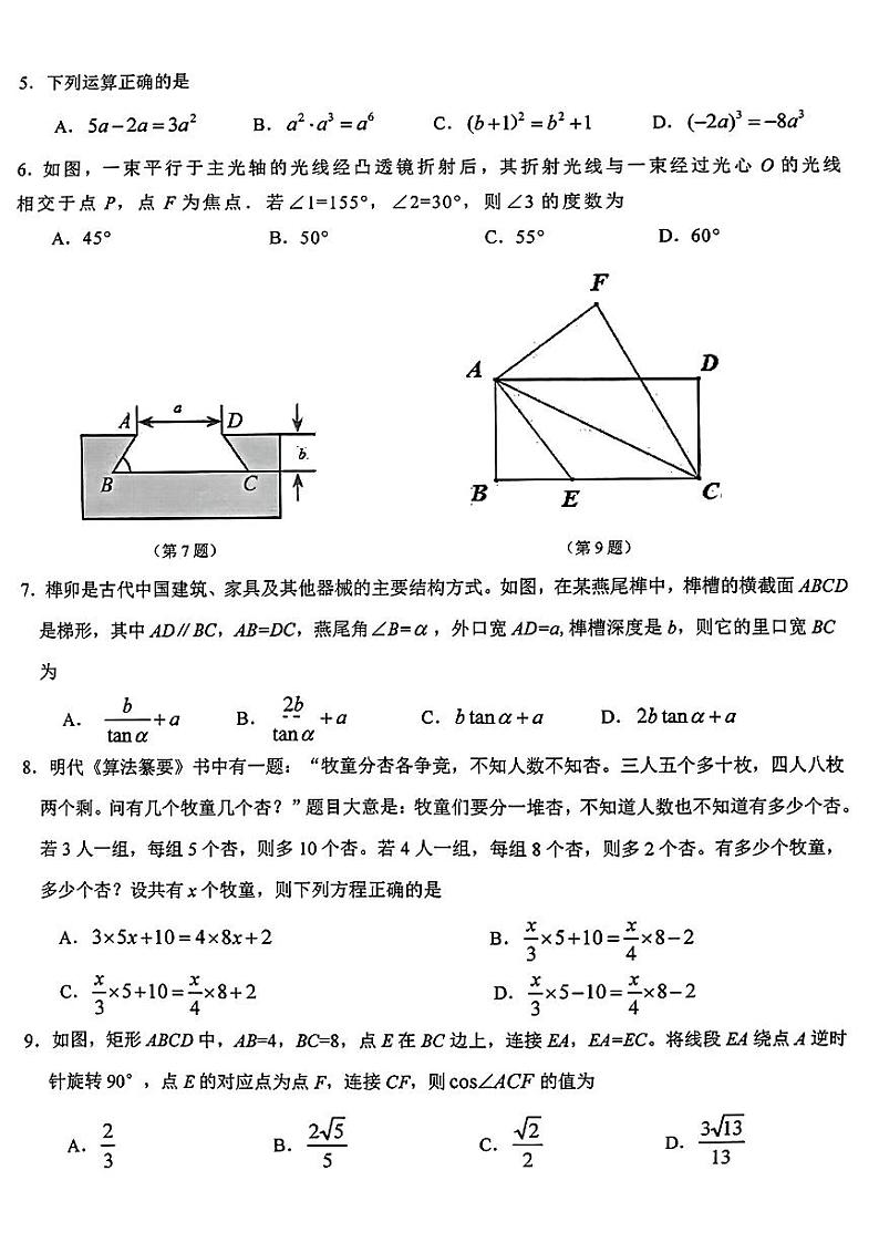 广东省深圳市蛇口育才教育集团2023-2024学年下学期九年级中考第一次质量检测数学试卷第2页