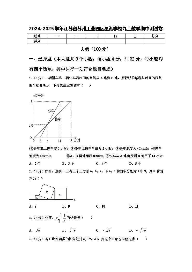 江苏省苏州工业园区星湖学校2024-2025学年九年级上学期数学期中测试卷第1页
