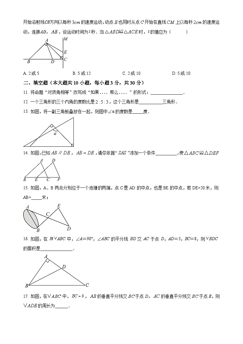 浙江省绍兴市诸暨市浣东初级中学2024-2025学年八年级上学期9月月考数学试题（原卷版）-A4第3页