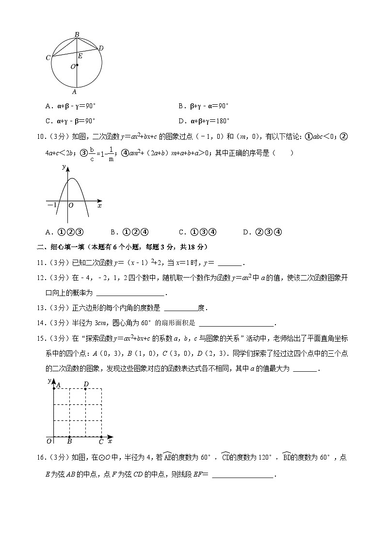 浙江省杭州市六校联考2024-2025学年九年级上学期期中考试数学试卷-A4第2页