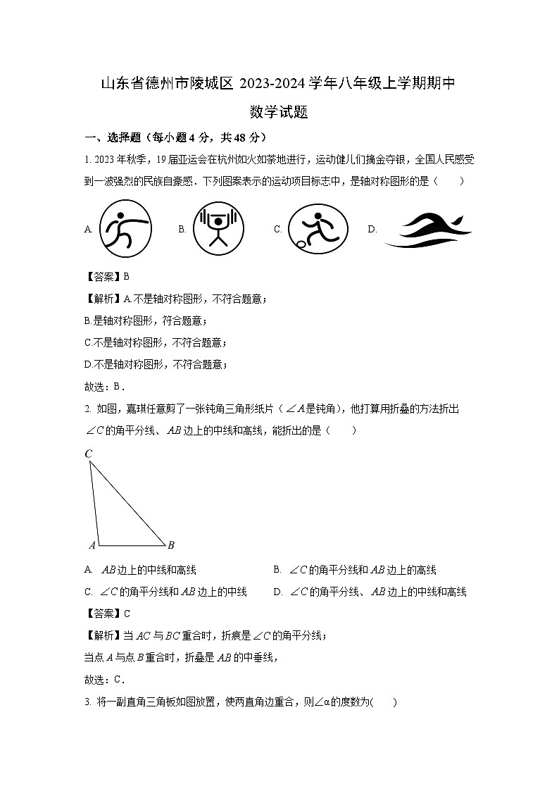 2023~2024学年山东省德州市陵城区八年级(上)期中数学试卷(解析版)第1页
