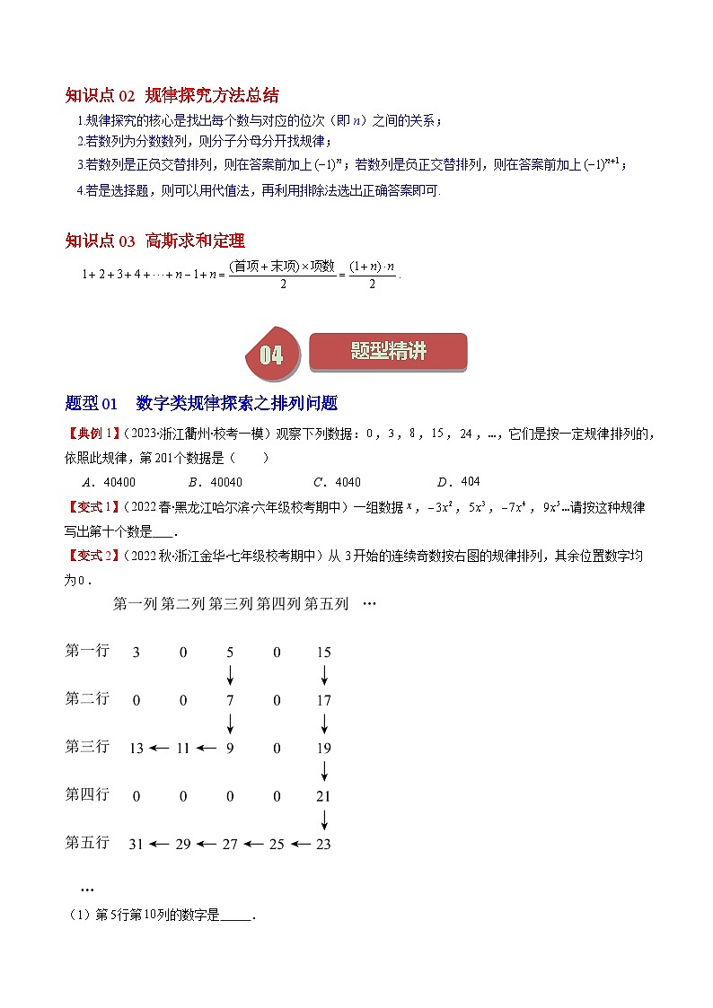 北师大版数学七上同步讲练第3章第04讲 探索与表达规律(6类热点题型讲练)（原卷版）第2页