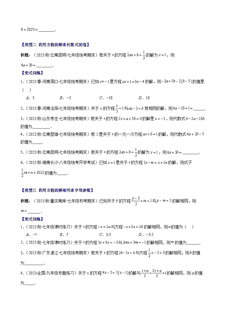 北师大版数学七上同步讲练第5章第03讲解题技巧专题：方程中与字母参数有关的问题（5类热点题型讲练）原卷版第2页
