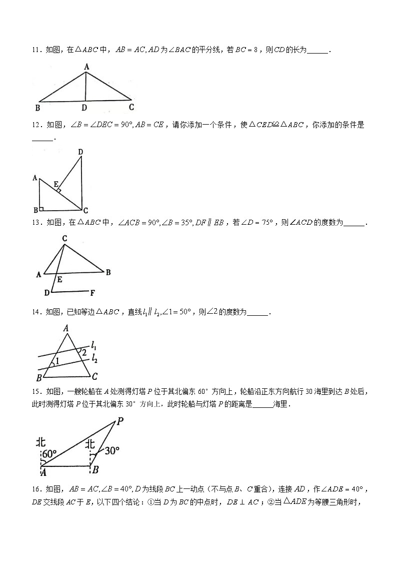 甘肃省临夏州康乐县附城中学2024-2025学年八年级上学期数学期中考试卷(无答案)第3页