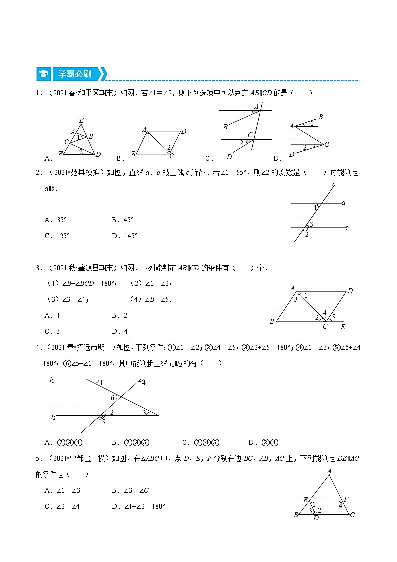 浙教版数学七年级下册重难点培优训练专题1.1 平行线的判定方法（重点题）（原卷版）第3页