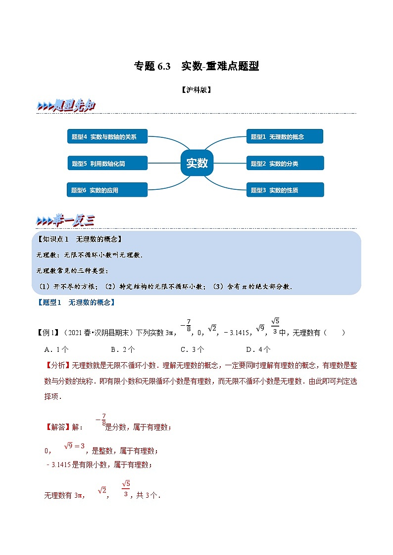 沪科版数学七下同步讲义专题6.3 实数（解析版）第1页