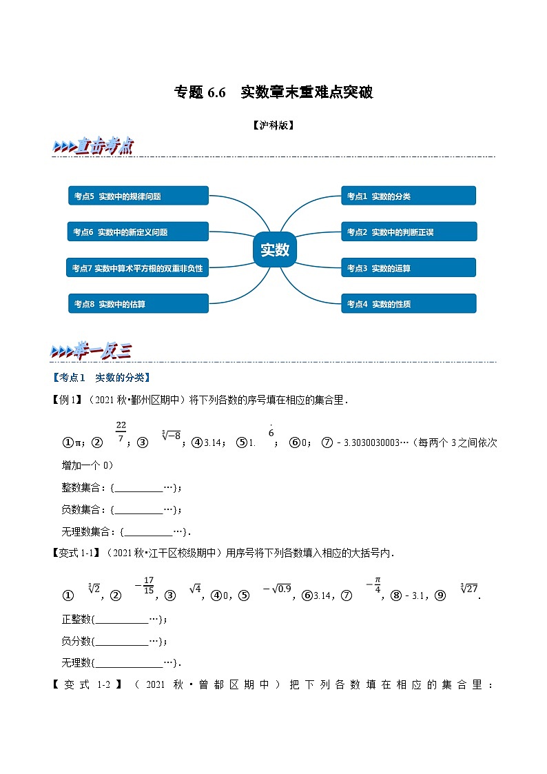 沪科版数学七下同步讲义专题6.6 实数章末重难点突破（原卷版）第1页