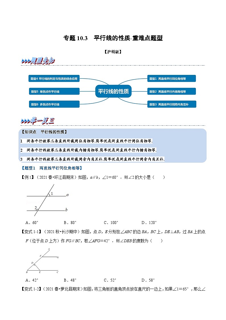 沪科版数学七下同步讲义专题10.3 平行线的性质（原卷版）第1页