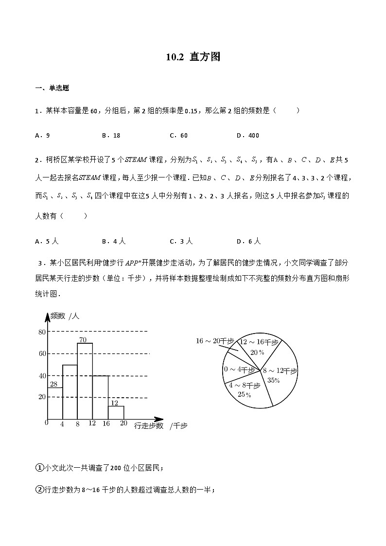 人教版数学七年级下册同步课时练习10.2 直方图（原卷版）第1页