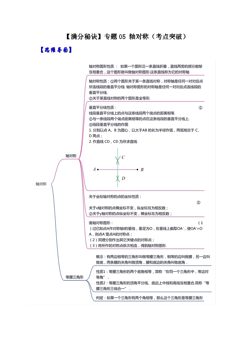 人教版数学八年级上册期末提升练习专题05 轴对称（考点突破）（原卷版）第1页