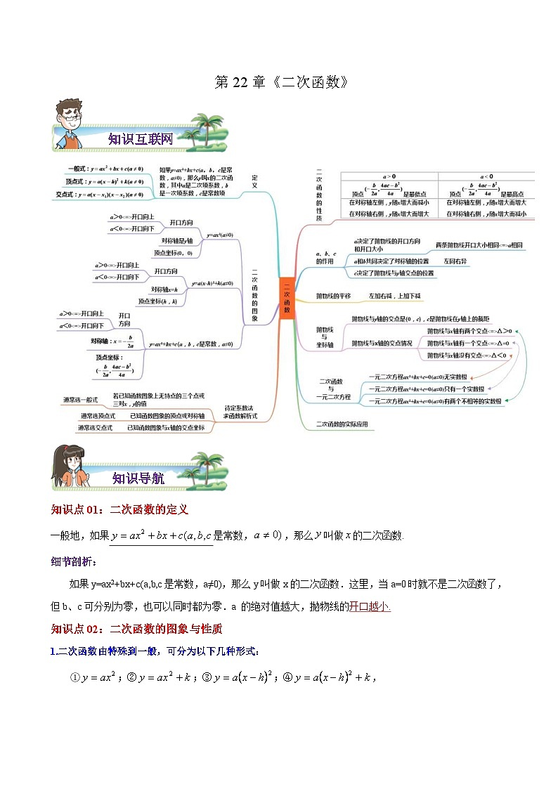 人教版数学九年级上册期末章节重难点复习讲义第22章 二次函数（解析版）第1页