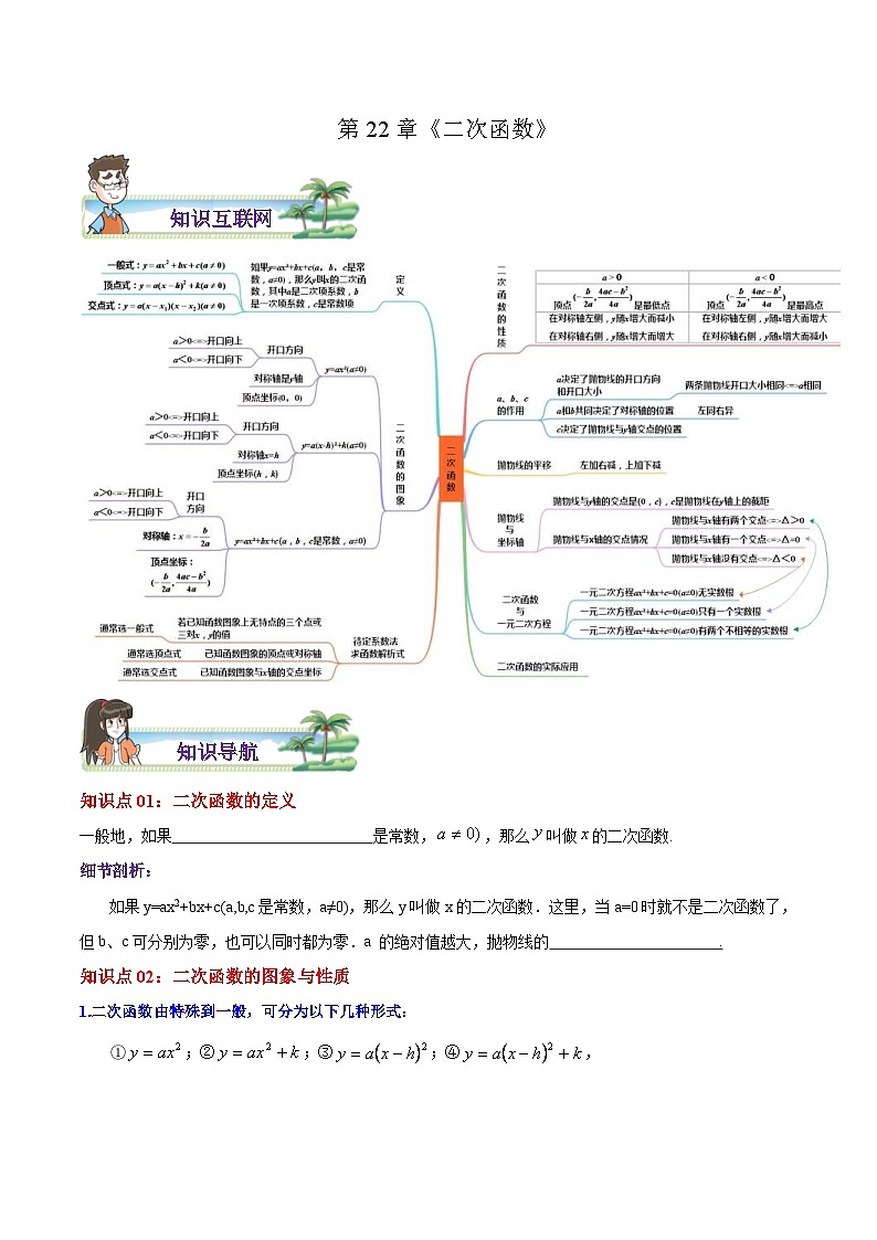 人教版数学九年级上册期末章节重难点复习讲义第22章 二次函数（原卷版）第1页
