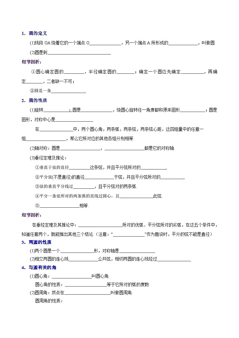人教版数学九年级上册期末章节重难点复习讲义第24章 圆（原卷版）第2页