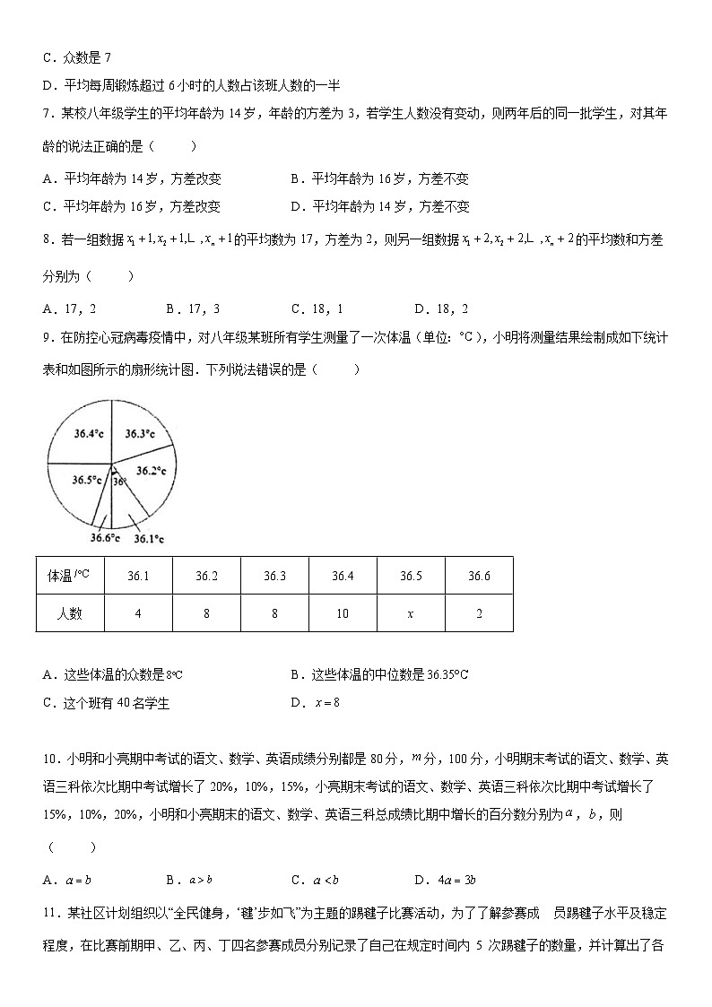 人教版数学八年级下册第二十章《数据分析》同步单元基础与培优高分必刷卷（考试版）第2页