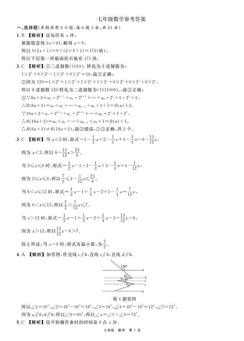 第九届敏学杯七年级数学参考答案第1页