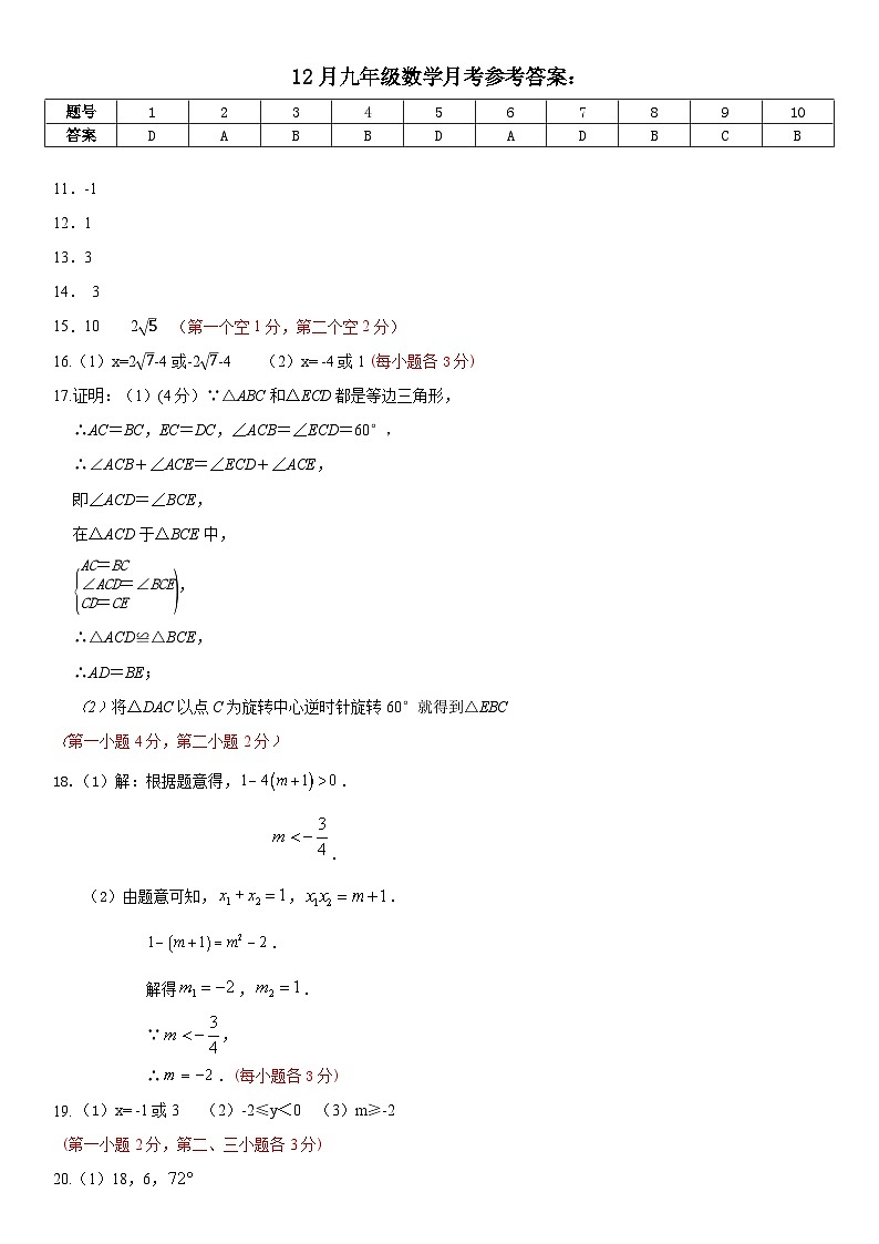 九年级12月月考数学答案第1页
