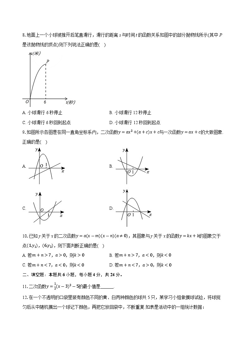 浙江省湖州市六校联考2024-2025学年九年级上学期10月月考数学试卷第2页