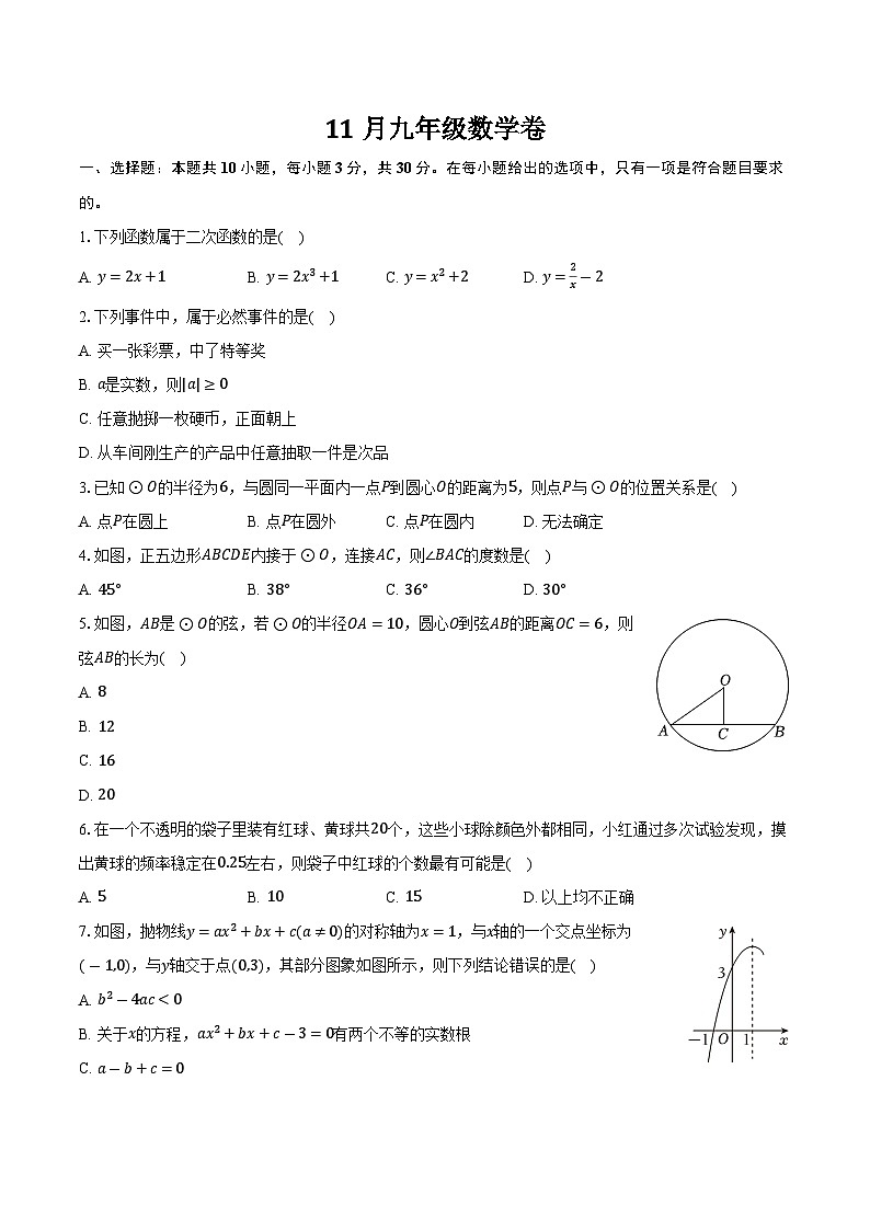 浙江省杭州市七校联考2024-2025学年九年级上学期11月数学试卷第1页