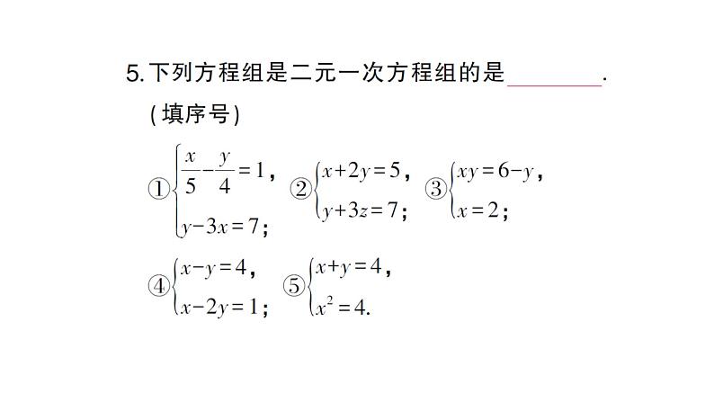 初中数学新沪科版七年级上册3.4第1课时 二元一次方程组课堂作业课件2024秋第5页