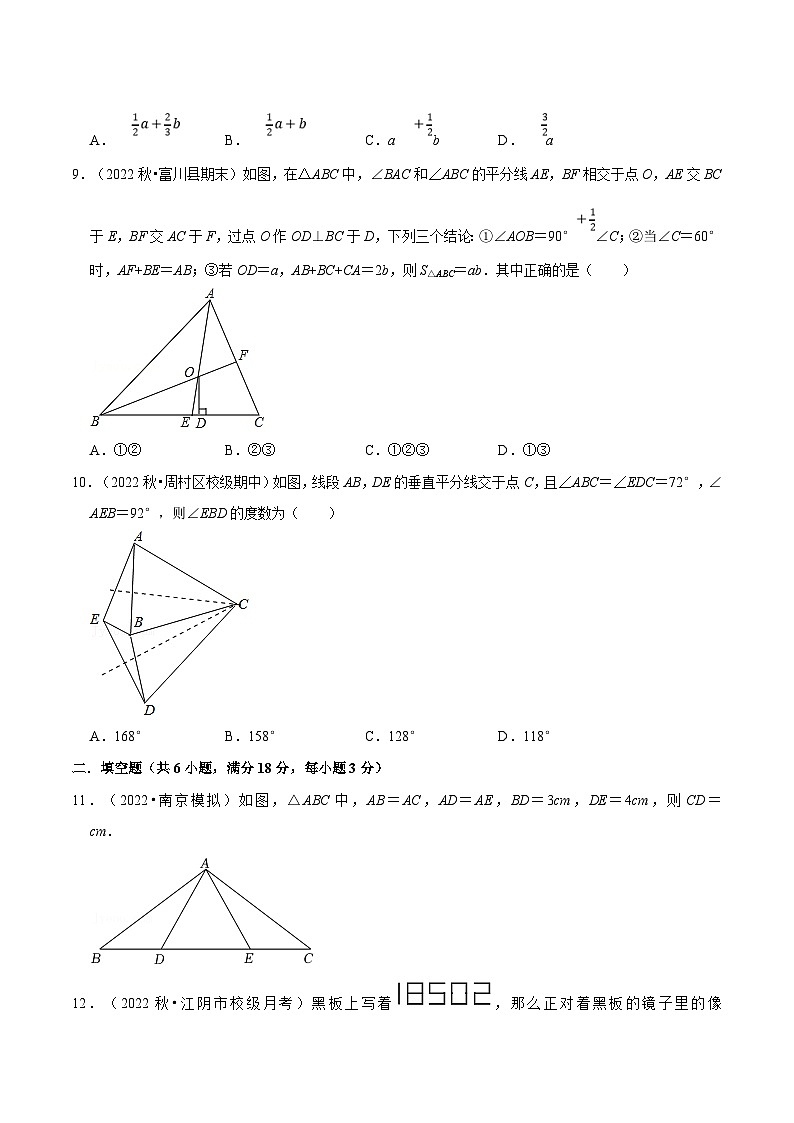 人教版数学八上同步提升训练专题13.7 轴对称章末题型过关卷（人教版）（原卷版）第3页