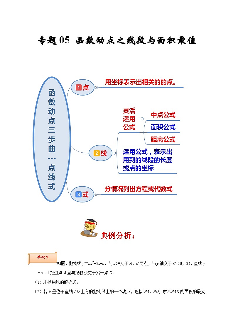 人教版数学九上期末培优训练专题05 函数动点之线段与面积最值（原卷版）第1页