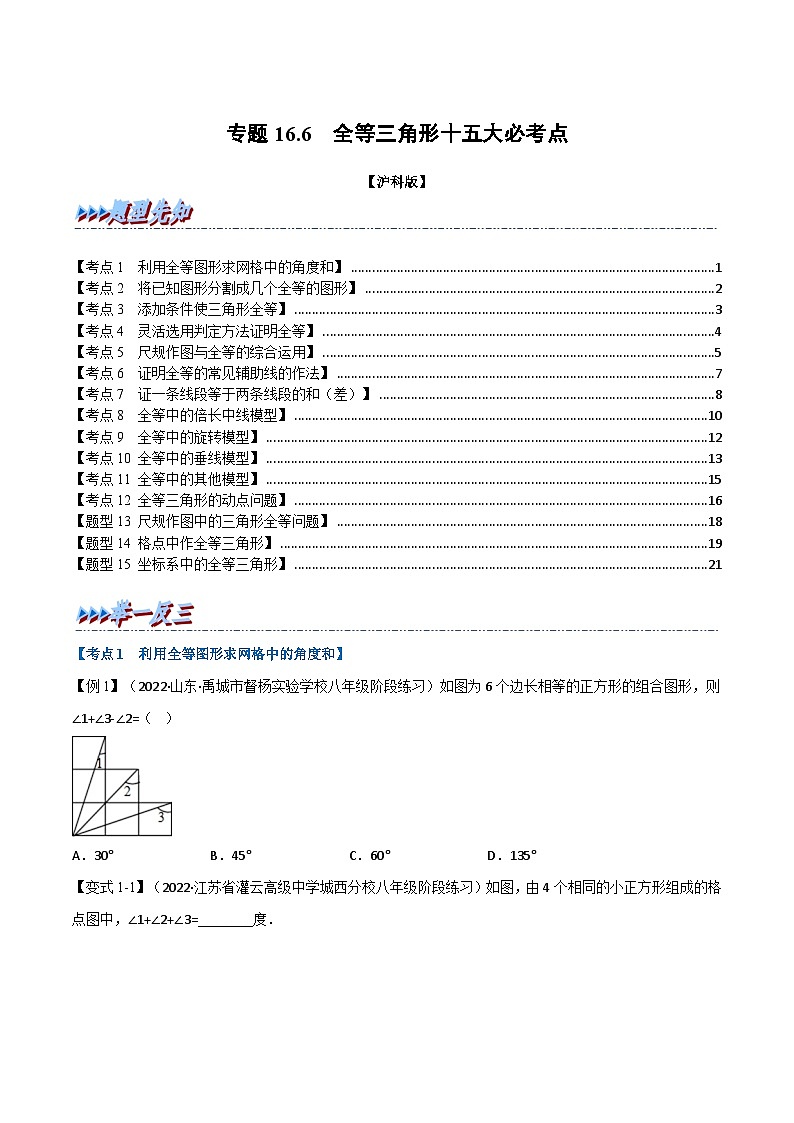 沪科版数学八上同步提升练习专题16.6 期末专项复习之全等三角形十五大必考点（原卷版）第1页
