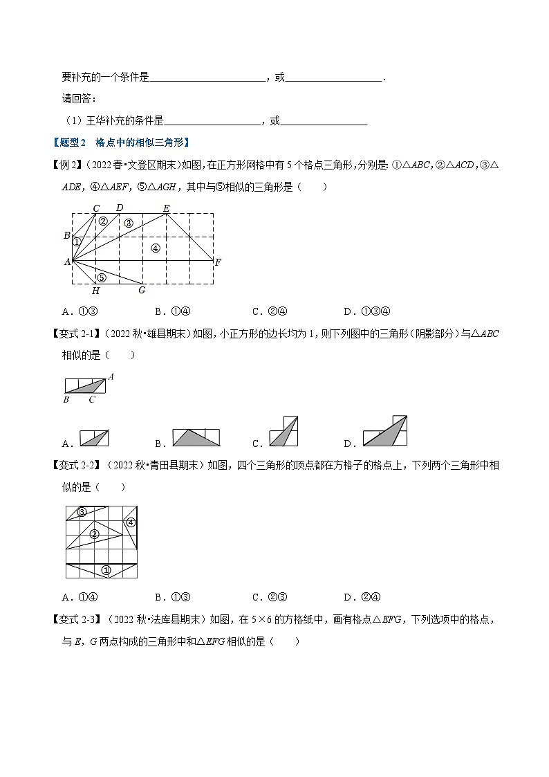 沪科版数学九上同步讲与练专题22.3 相似三角形的判定【十大题型】（原卷版）第3页
