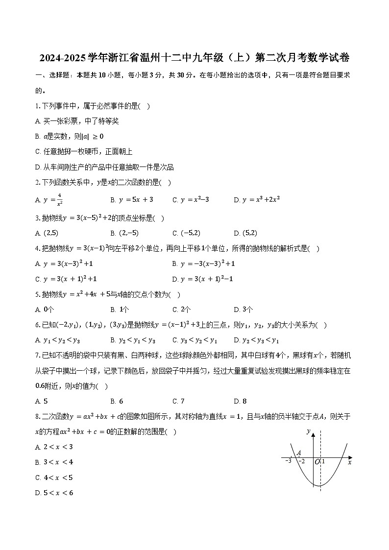 2024-2025学年浙江省温州十二中九年级（上）第二次月考数学试卷（含答案）第1页