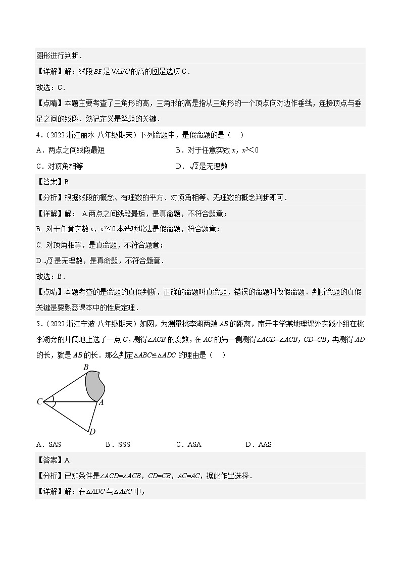 浙教版数学八年级上学期期末【基础100题考点专练】（解析版）第2页
