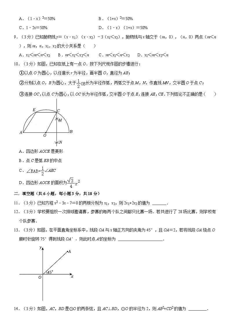 2024-2025学年湖北省武汉市武昌区三校联考九年级（上）期中数学试卷（含详解）第2页