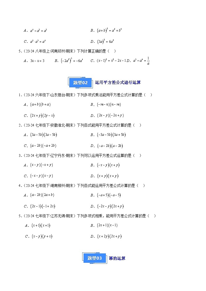 专题01 整式的乘法与乘法公式（7大基础题+5大提升题）（原卷版）第2页