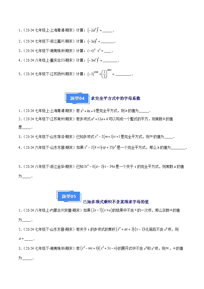 专题01 整式的乘法与乘法公式（7大基础题+5大提升题）（原卷版）第3页