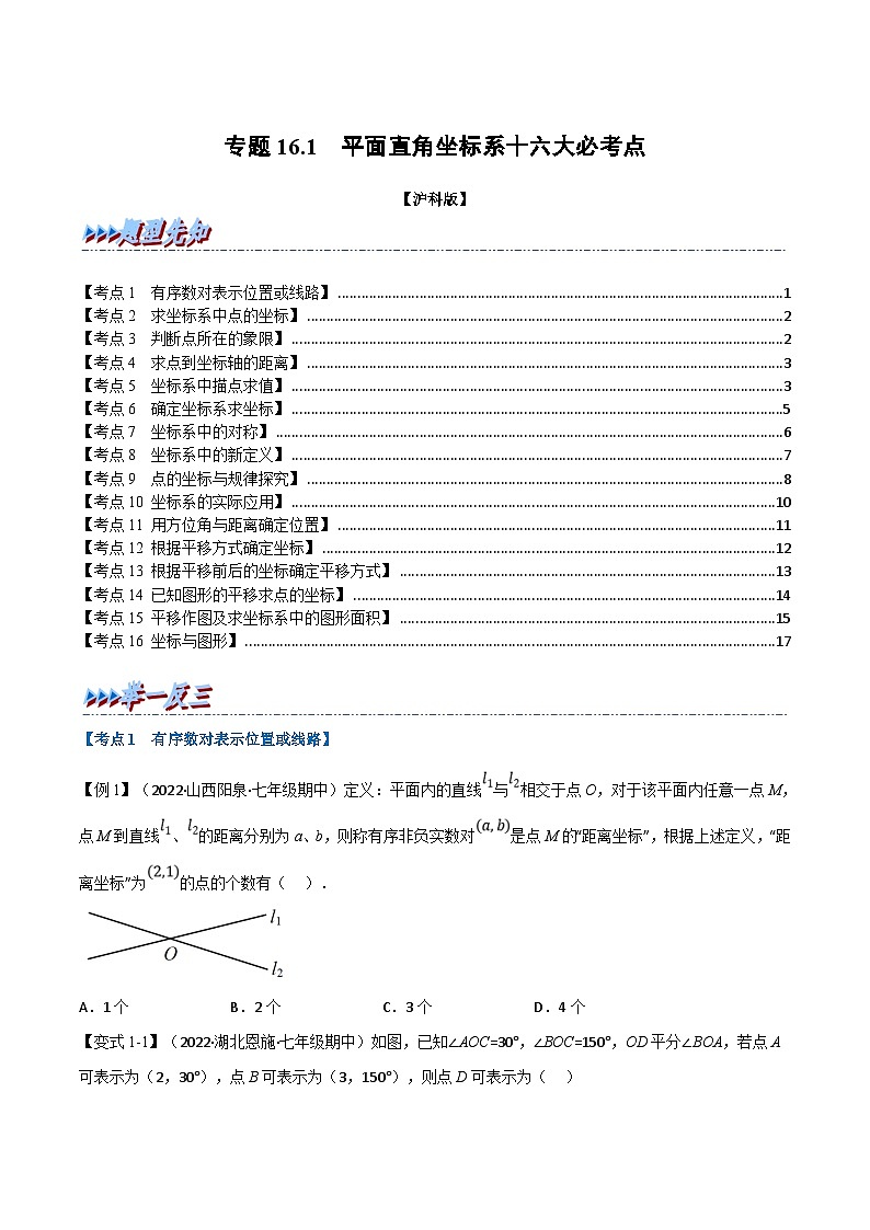 沪科版数学八上同步提升练习专题16.1 期中期末专项复习之平面直角坐标系十六大必考点（原卷版）第1页