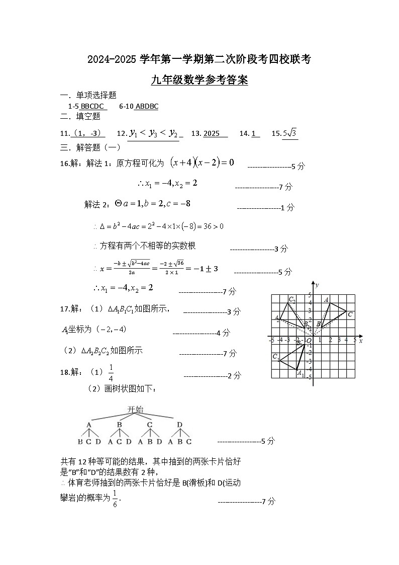 2024-2025学年惠州市仲恺区12月四校联考九年级数学试卷参考答案第1页