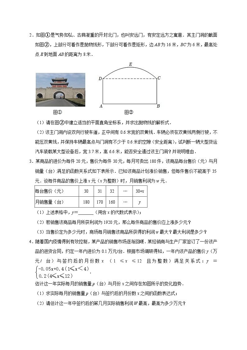 中考数学二轮培优训练专题03 二次函数的实际应用（原卷版）第2页