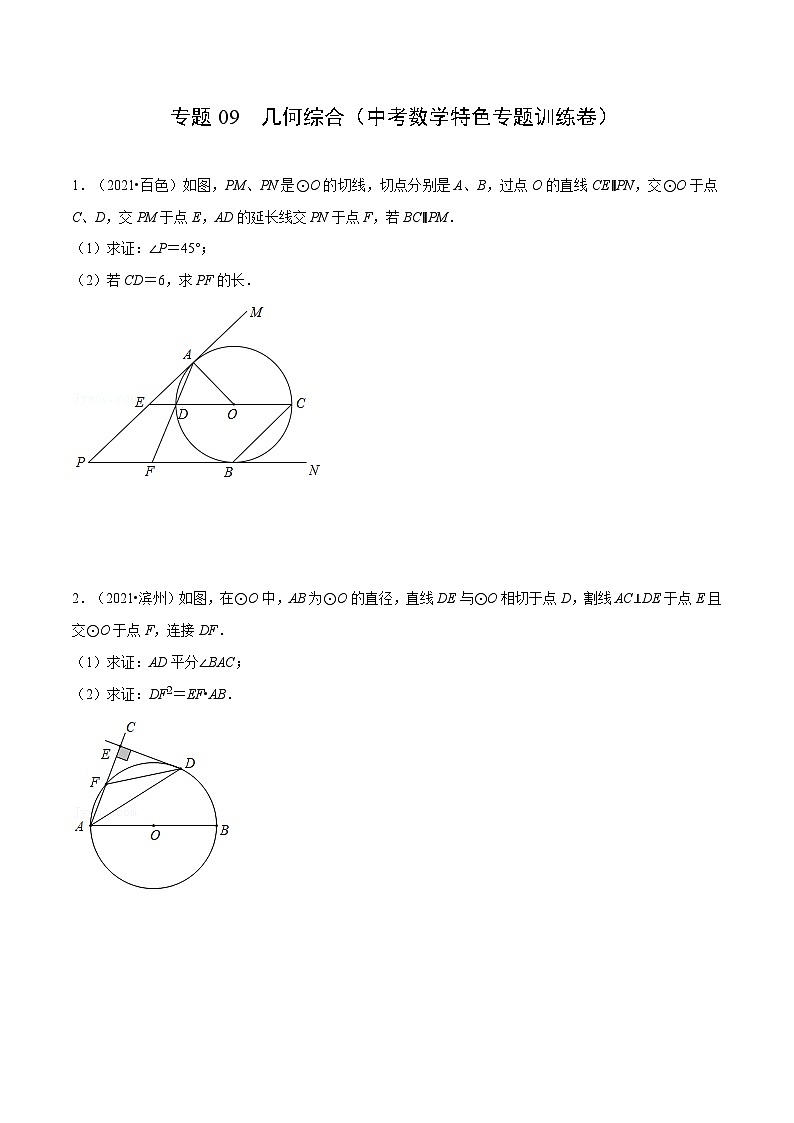 中考数学二轮巩固训练专题09 几何综合（原卷版）第1页