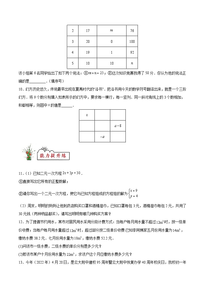 (暑假)苏教版数学七年级分层作业第09练 二元一次方程（组）的应用（原卷版）第3页