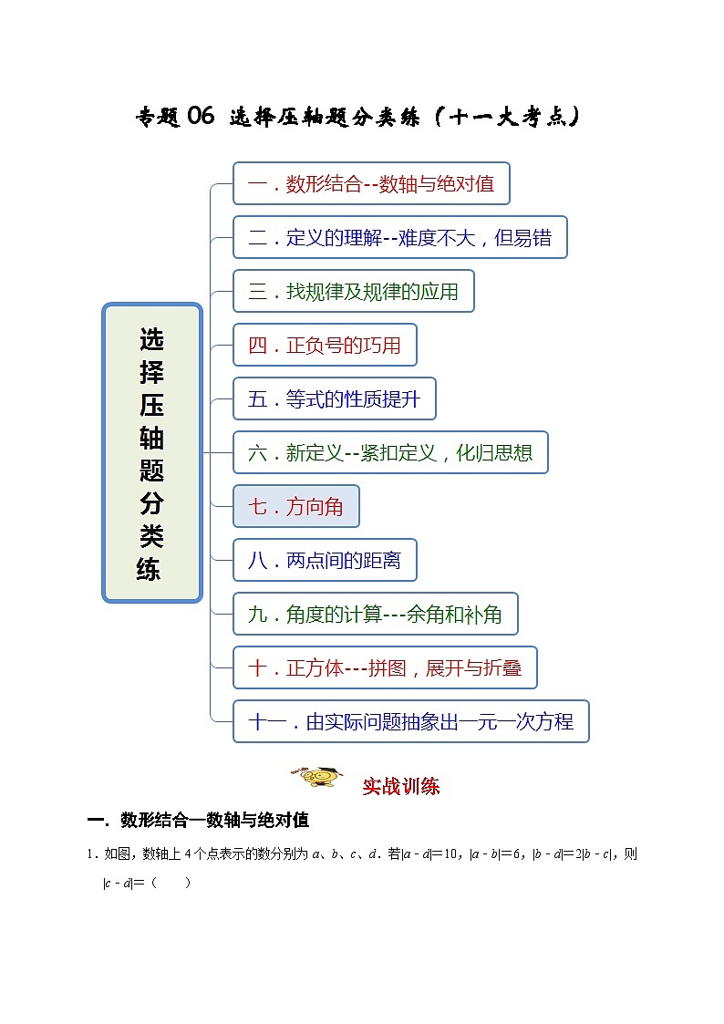 人教版数学七年级上册期末培优训练专题06 选择压轴题分类练（原卷版）第1页