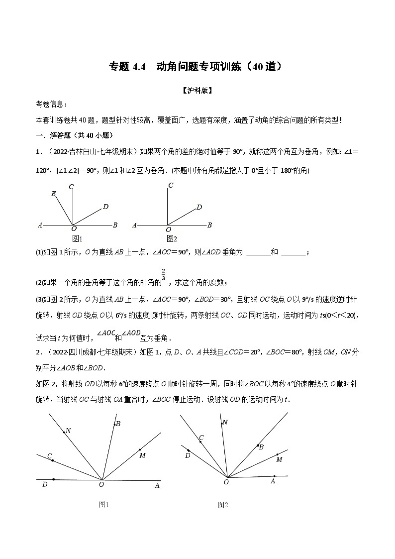 沪科版数学七上同步讲练专题4.4 动角问题专项训练（40道）（原卷版）第1页