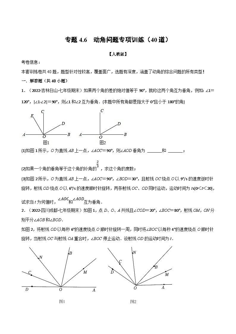 人教版数学七上同步讲练专题4.6 动角问题专项训练（40道）（原卷版）第1页
